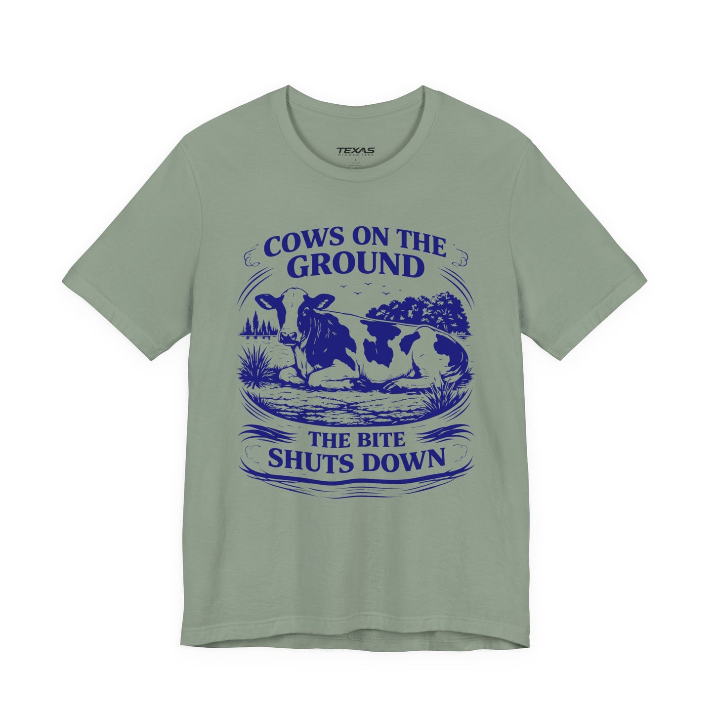 Cows on the ground, the bite shuts down — Unisex Cotton Tee