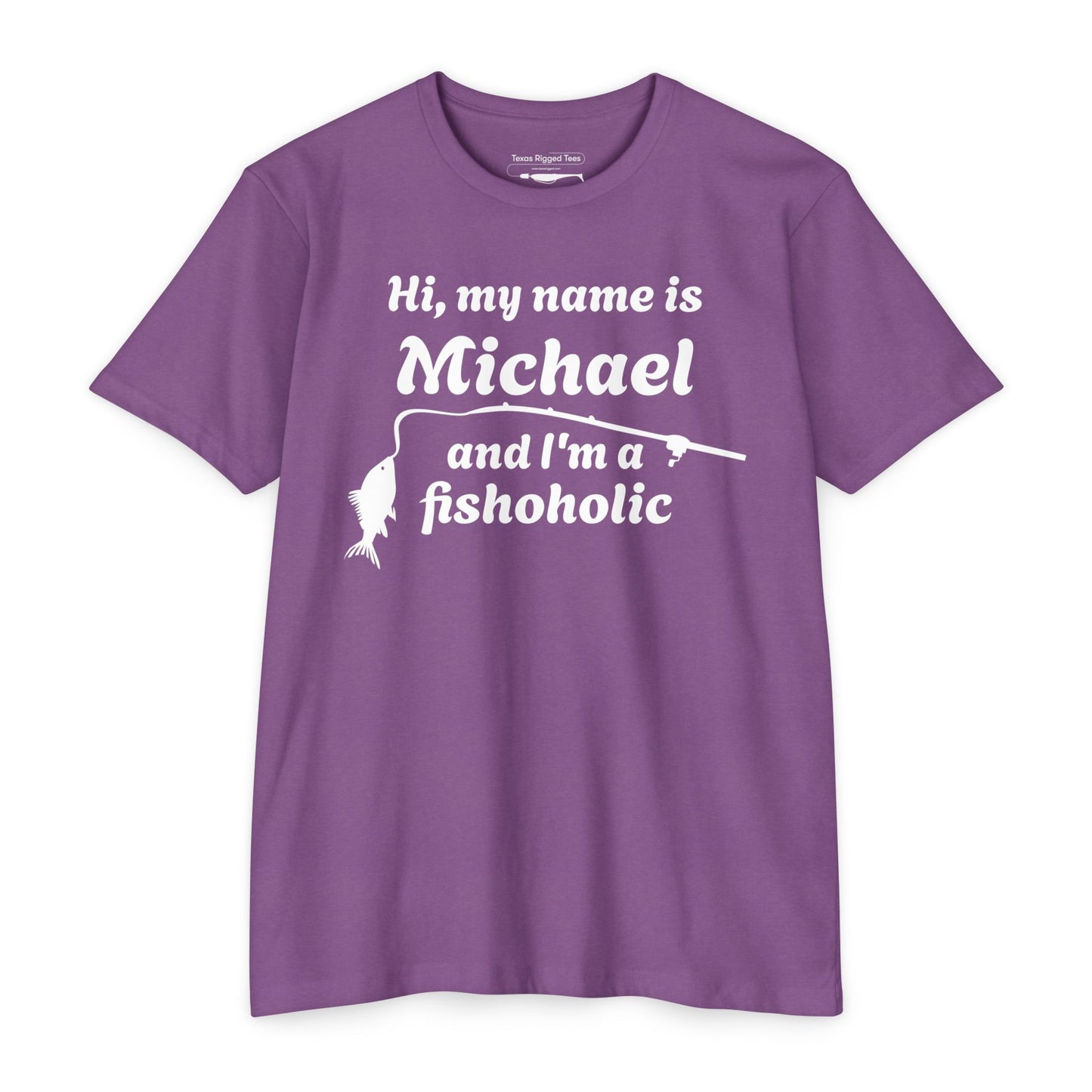 Hi, my name is [YOUR NAME] and I’m a fishoholic — Unisex Cotton-Poly Blend T-Shirt (Customizable)