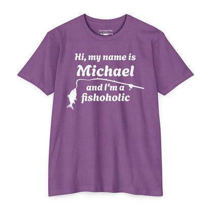 Hi, my name is [YOUR NAME] and I’m a fishoholic — Unisex Cotton-Poly Blend T-Shirt (Customizable)