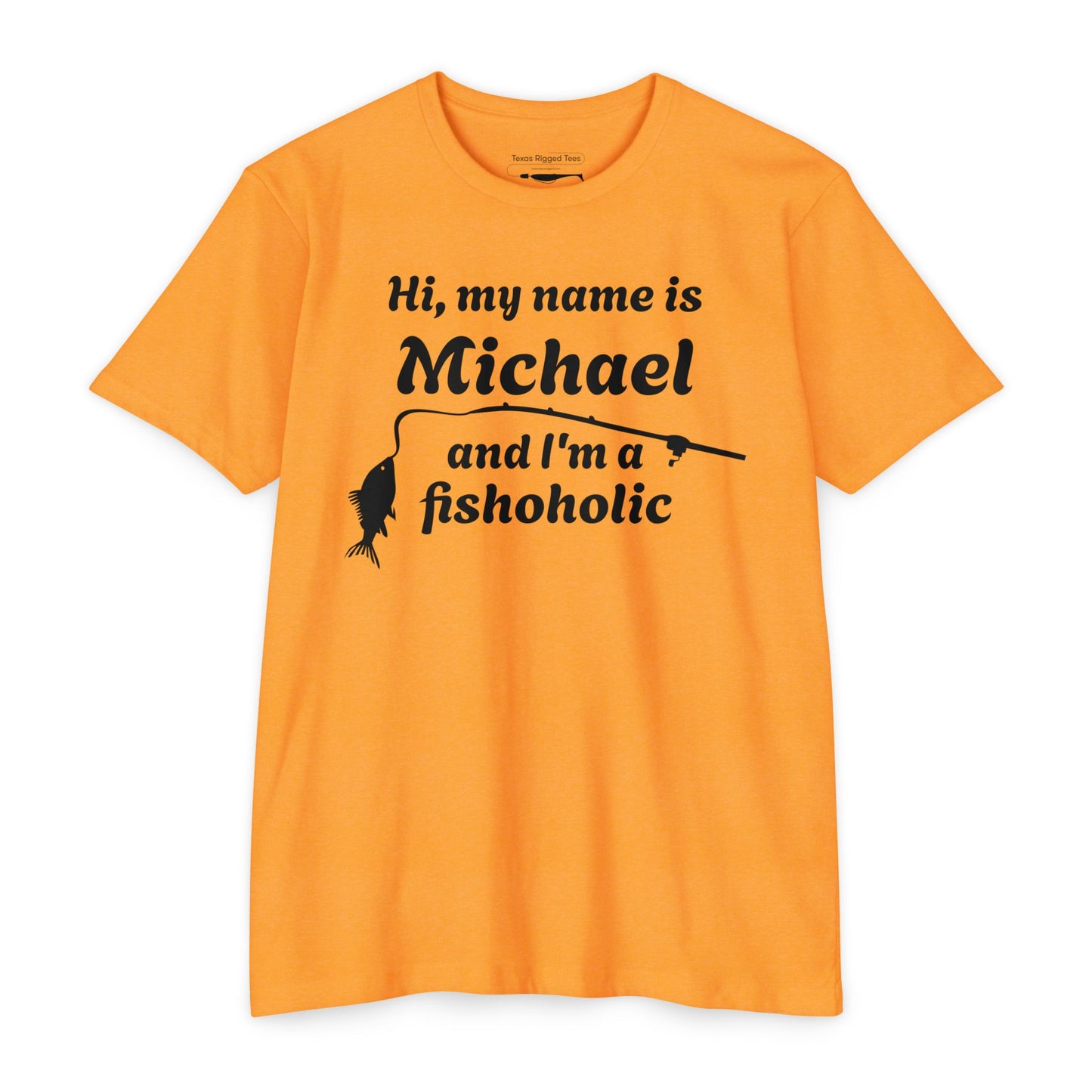 Hi, my name is [YOUR NAME] and I’m a fishoholic — Unisex Cotton-Poly Blend T-Shirt (Customizable)