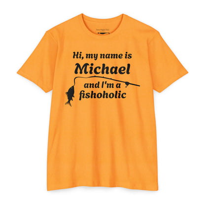 Hi, my name is [YOUR NAME] and I’m a fishoholic — Unisex Cotton-Poly Blend T-Shirt (Customizable)