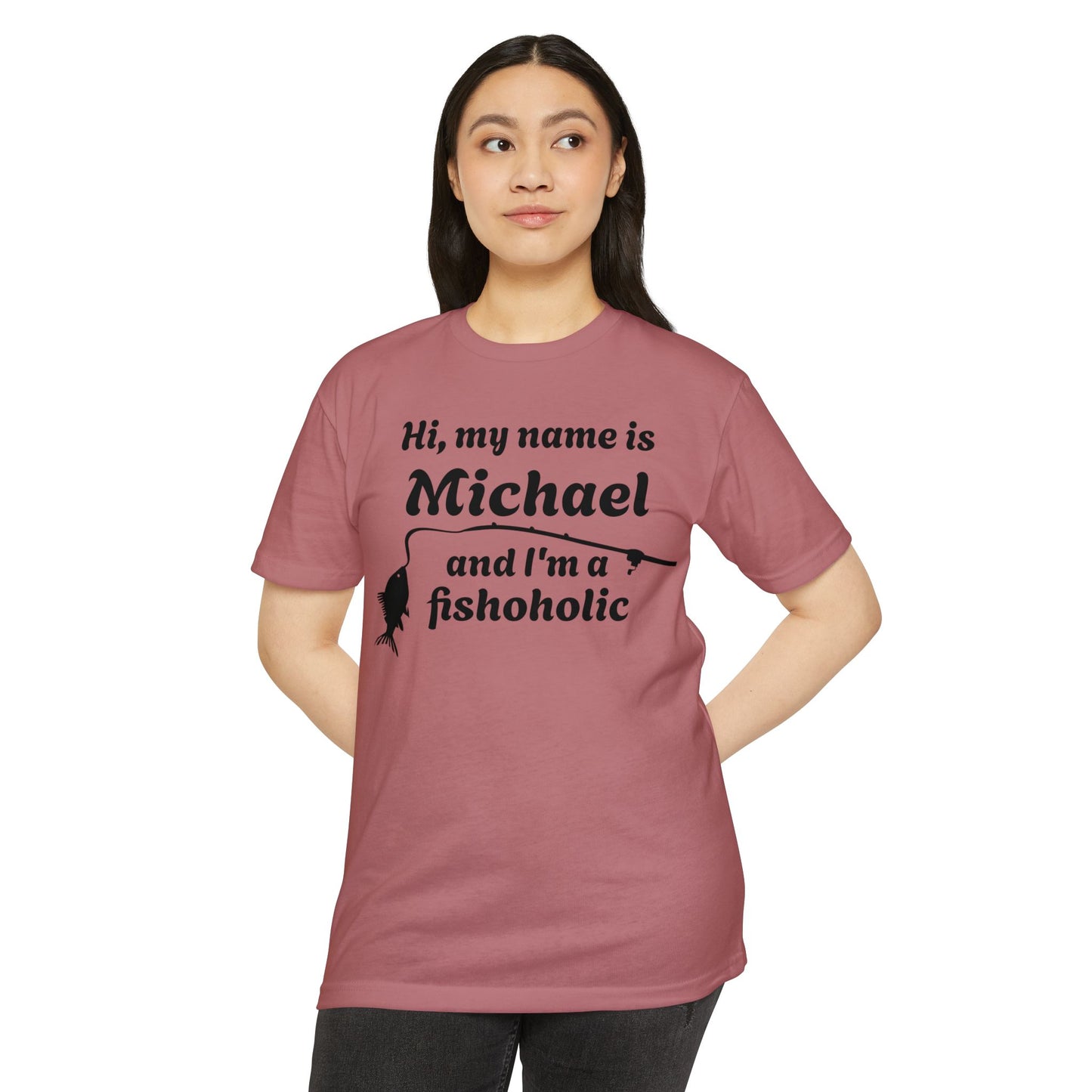 Hi, my name is [YOUR NAME] and I’m a fishoholic — Unisex Cotton-Poly Blend T-Shirt (Customizable)