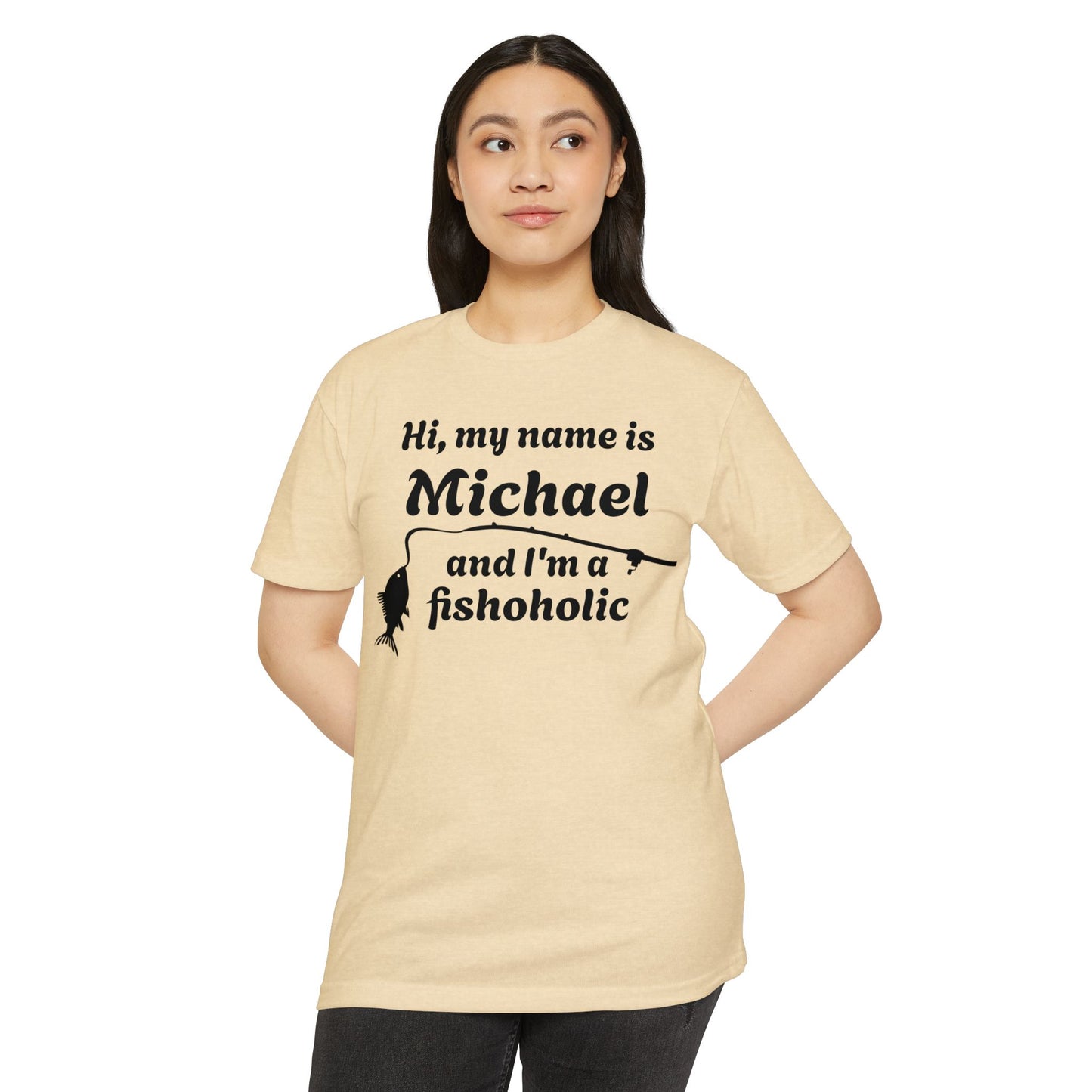 Hi, my name is [YOUR NAME] and I’m a fishoholic — Unisex Cotton-Poly Blend T-Shirt (Customizable)