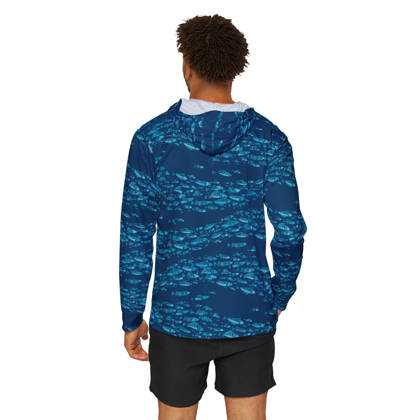 Deep Blue Schooling Fish — Unisex Fishing Pullover Hoodie (SPF 50+)
