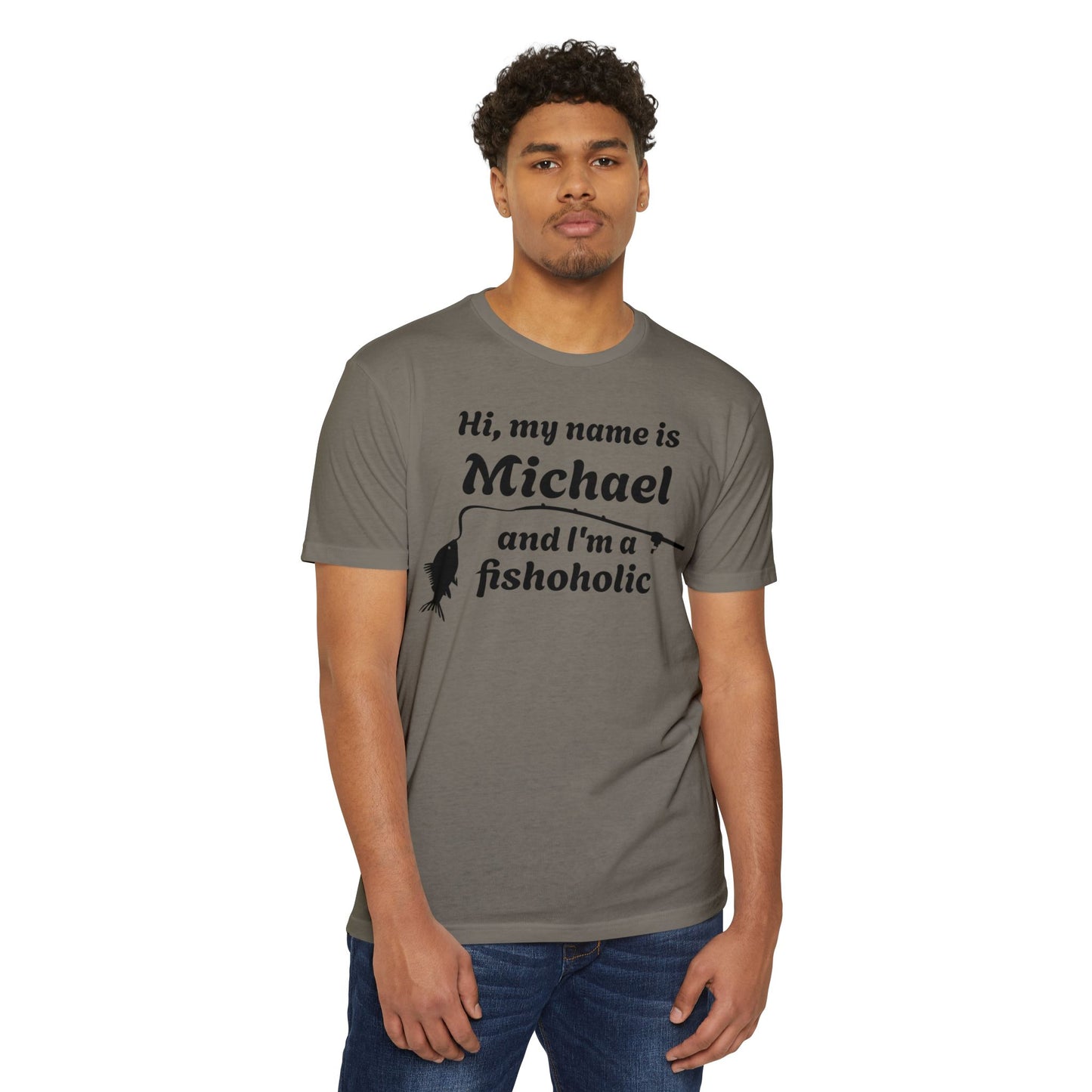 Hi, my name is [YOUR NAME] and I’m a fishoholic — Unisex Cotton-Poly Blend T-Shirt (Customizable)