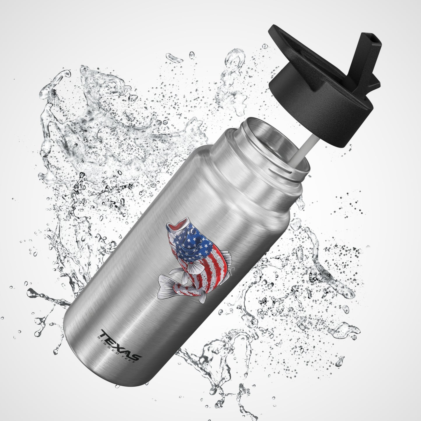 Patriotic Bass — 32oz Stainless Steel Tumbler (with inner straw)
