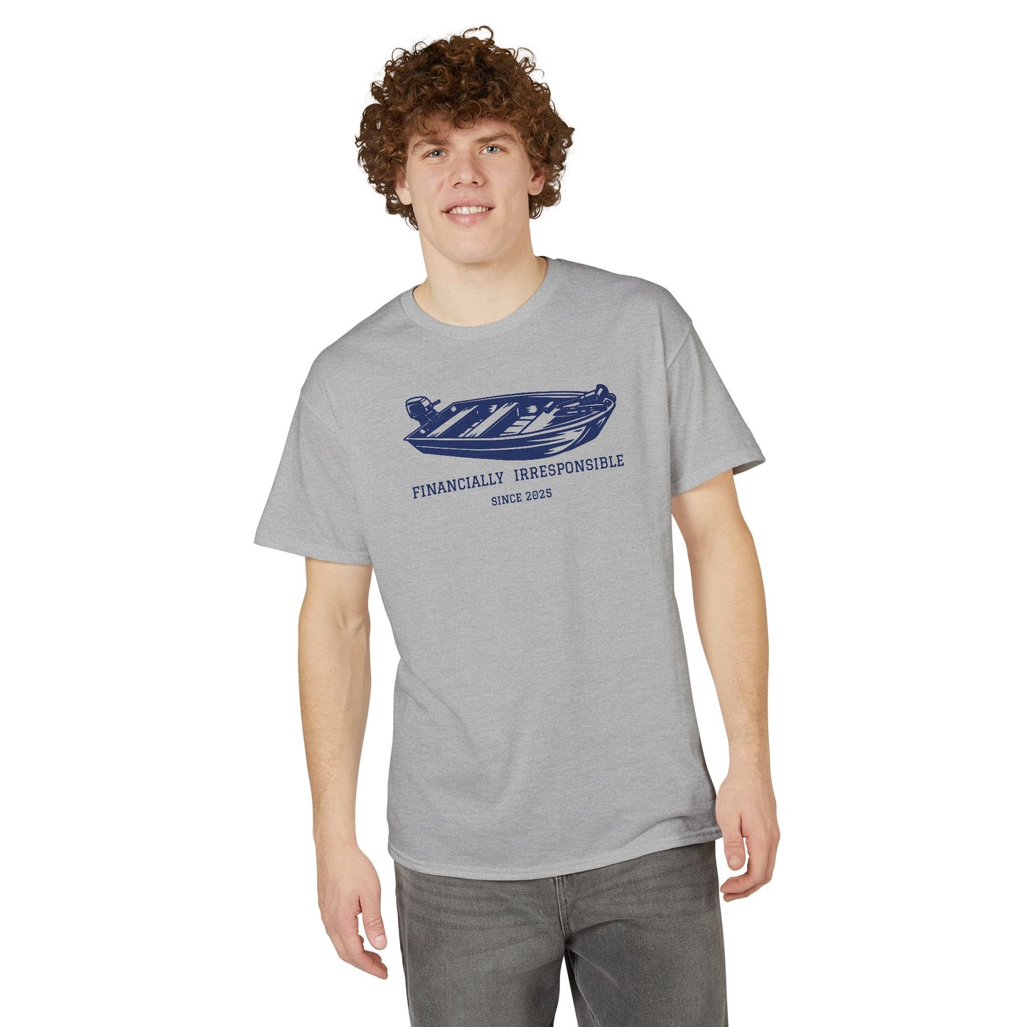 Financially Irresponsible Since XXXX (Jon Boat Edition) — Unisex DryBlend® T-Shirt (Customizable)