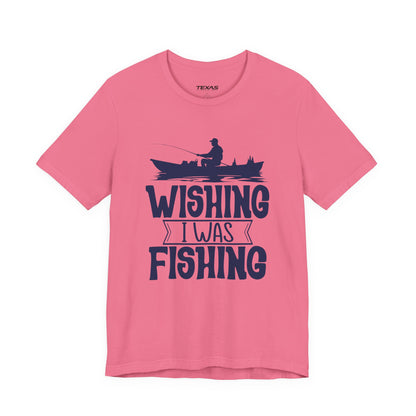 Wishing I Was Fishing (Boat Edition) — Unisex Cotton Tee