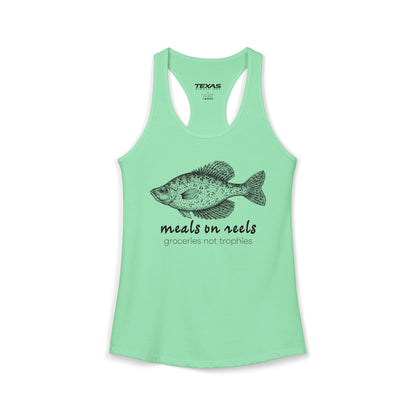 Meals on Reels: Groceries Not Trophies — Women’s Racerback Tank