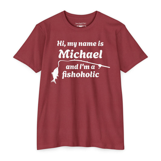 Hi, my name is [YOUR NAME] and I’m a fishoholic — Unisex Cotton-Poly Blend T-Shirt (Customizable)