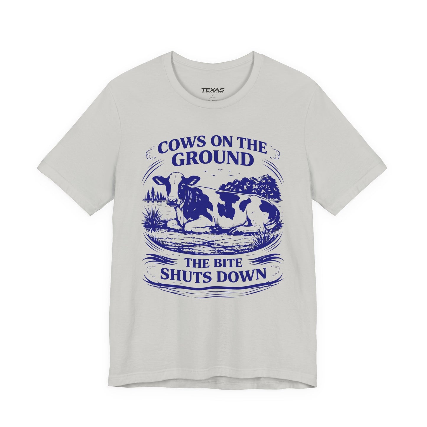 Cows on the ground, the bite shuts down — Unisex Cotton Tee