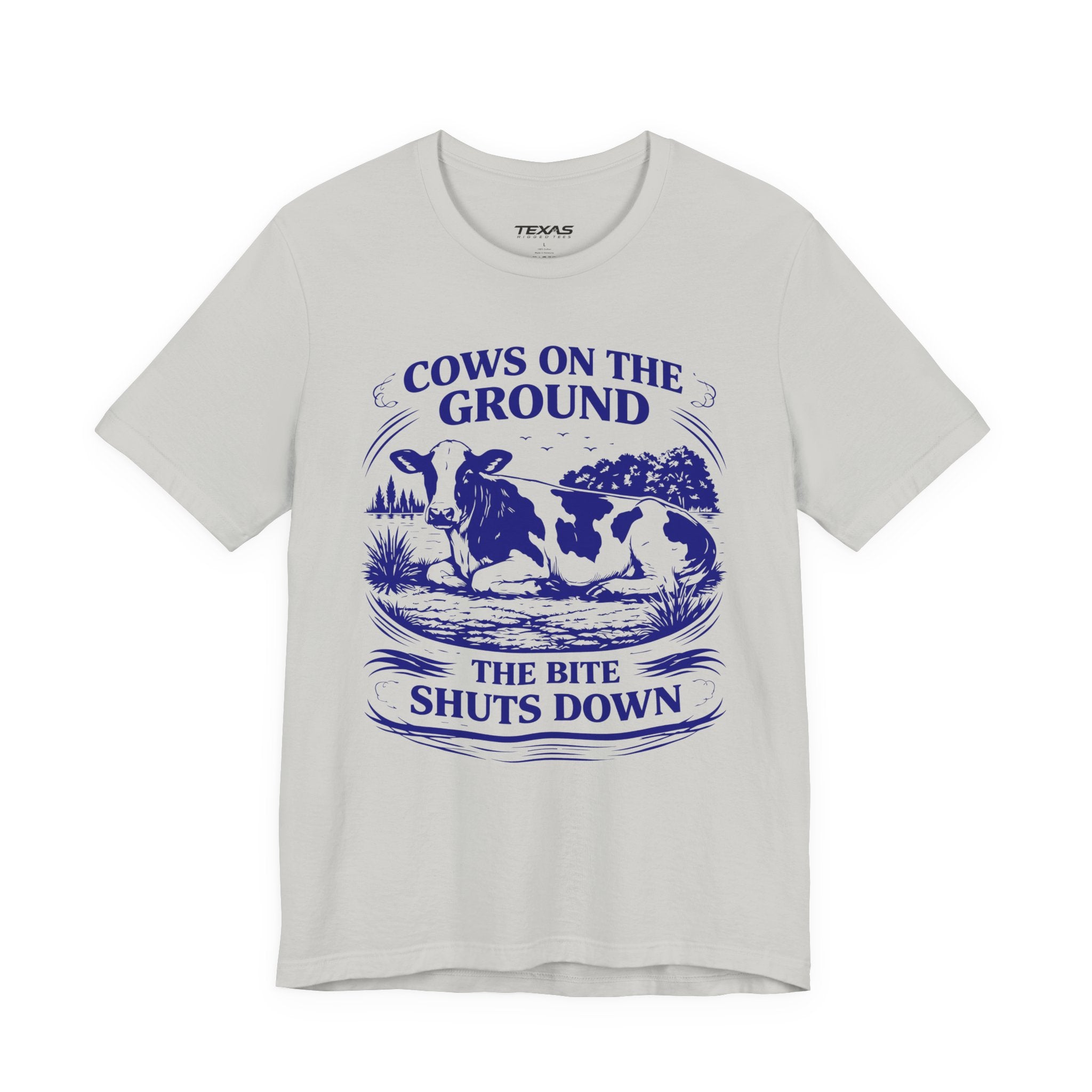 Cows on the ground, the bite shuts down — Unisex Cotton Tee