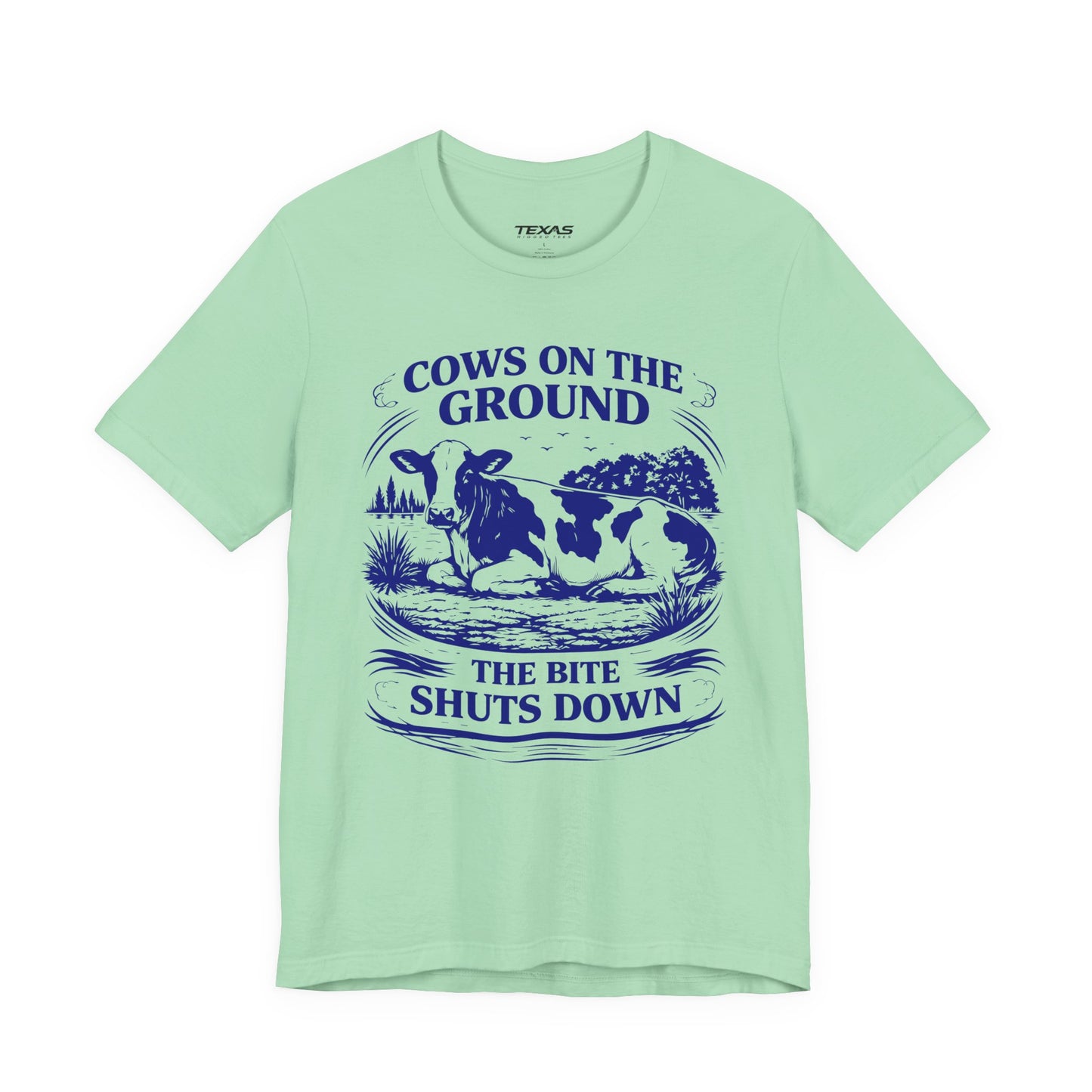 Cows on the ground, the bite shuts down — Unisex Cotton Tee