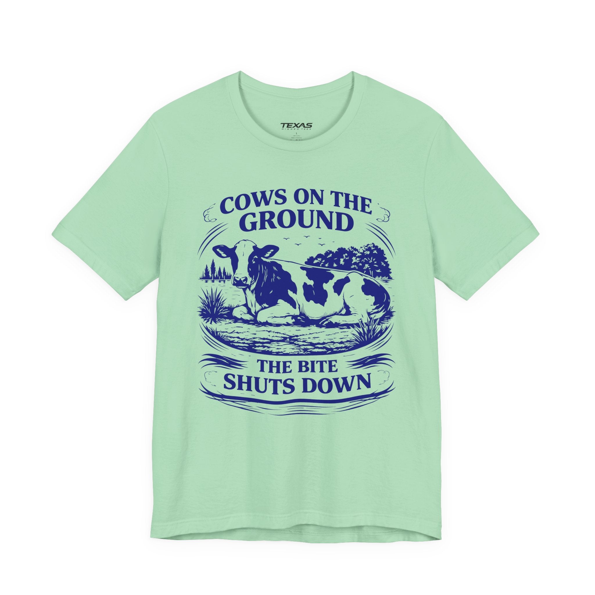 Cows on the ground, the bite shuts down — Unisex Cotton Tee