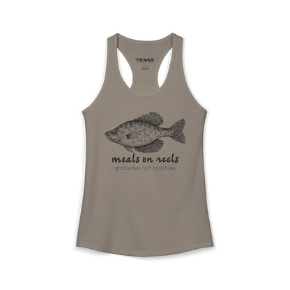 Meals on Reels: Groceries Not Trophies — Women’s Racerback Tank