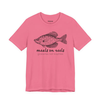 Meals on Reels: Groceries Not Trophies — Unisex Cotton Tee