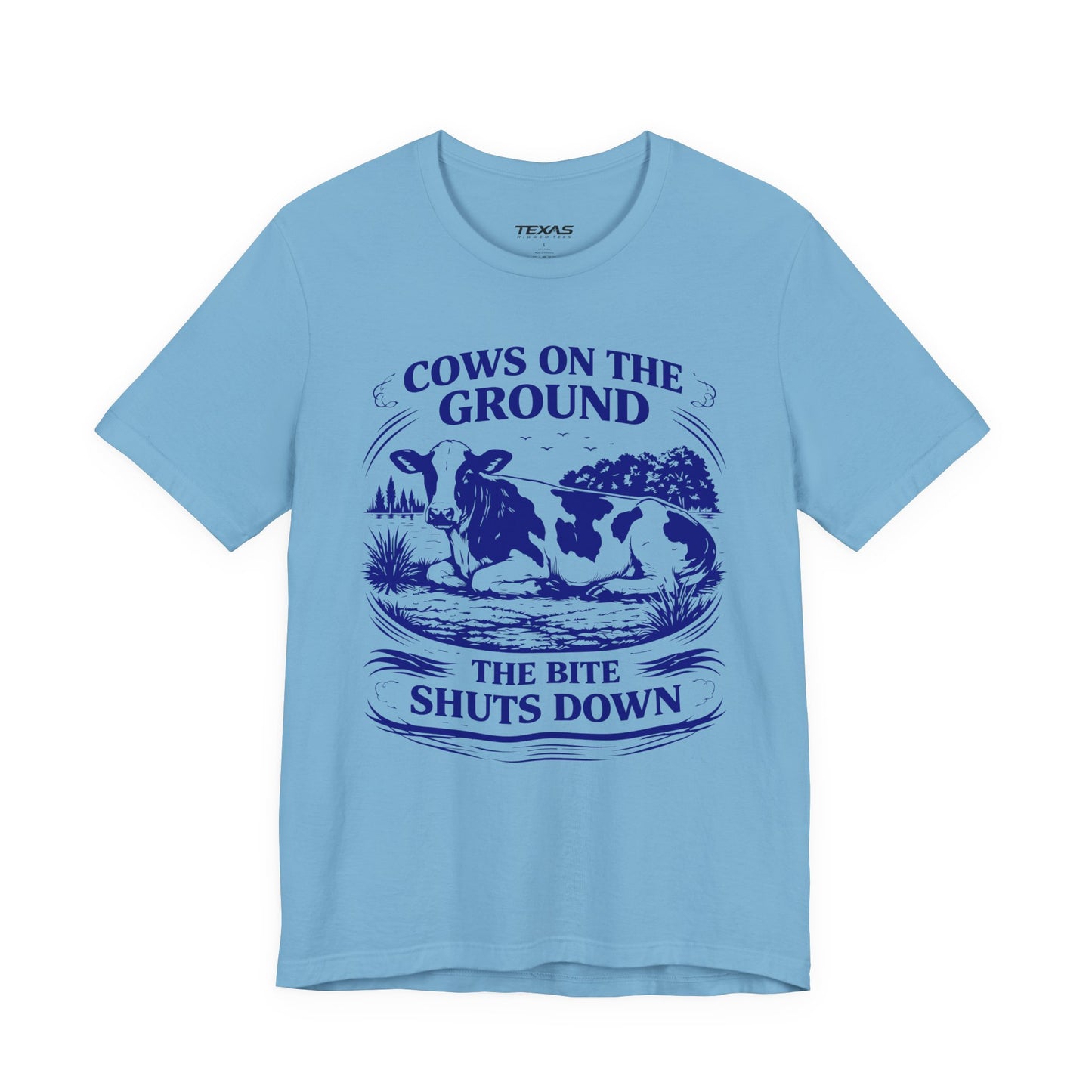 Cows on the ground, the bite shuts down — Unisex Cotton Tee
