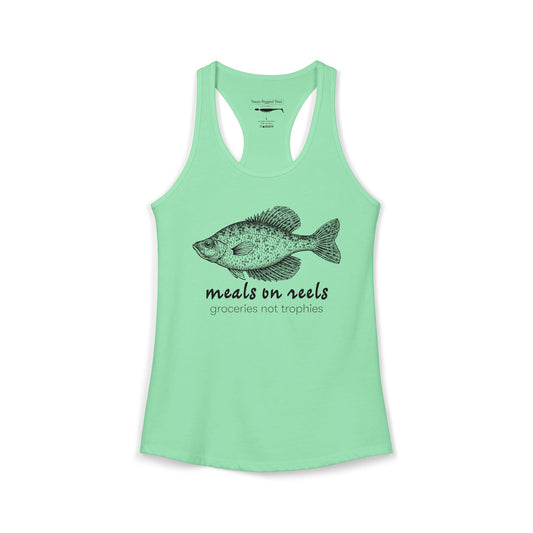 Meals on Reels: Groceries Not Trophies — Women’s Racerback Tank