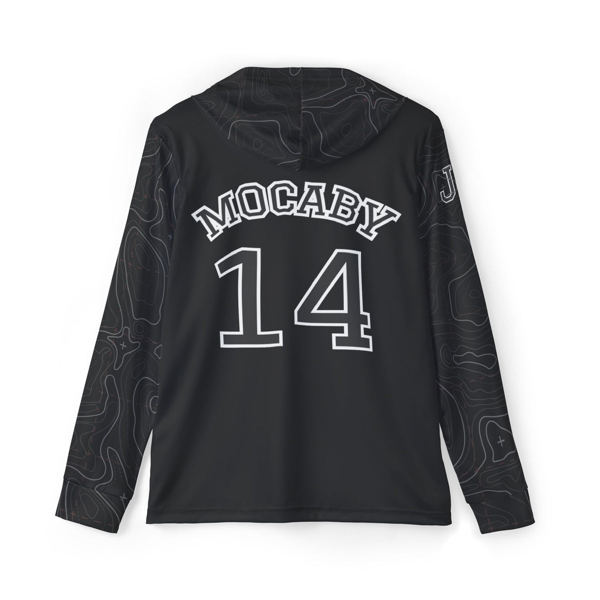 JR Mocaby Baseball Jersey Contour Lines Sleeves Black & White