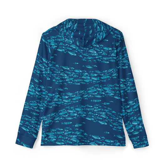 Deep Blue Schooling Fish — Unisex Fishing Pullover Hoodie (SPF 50+)
