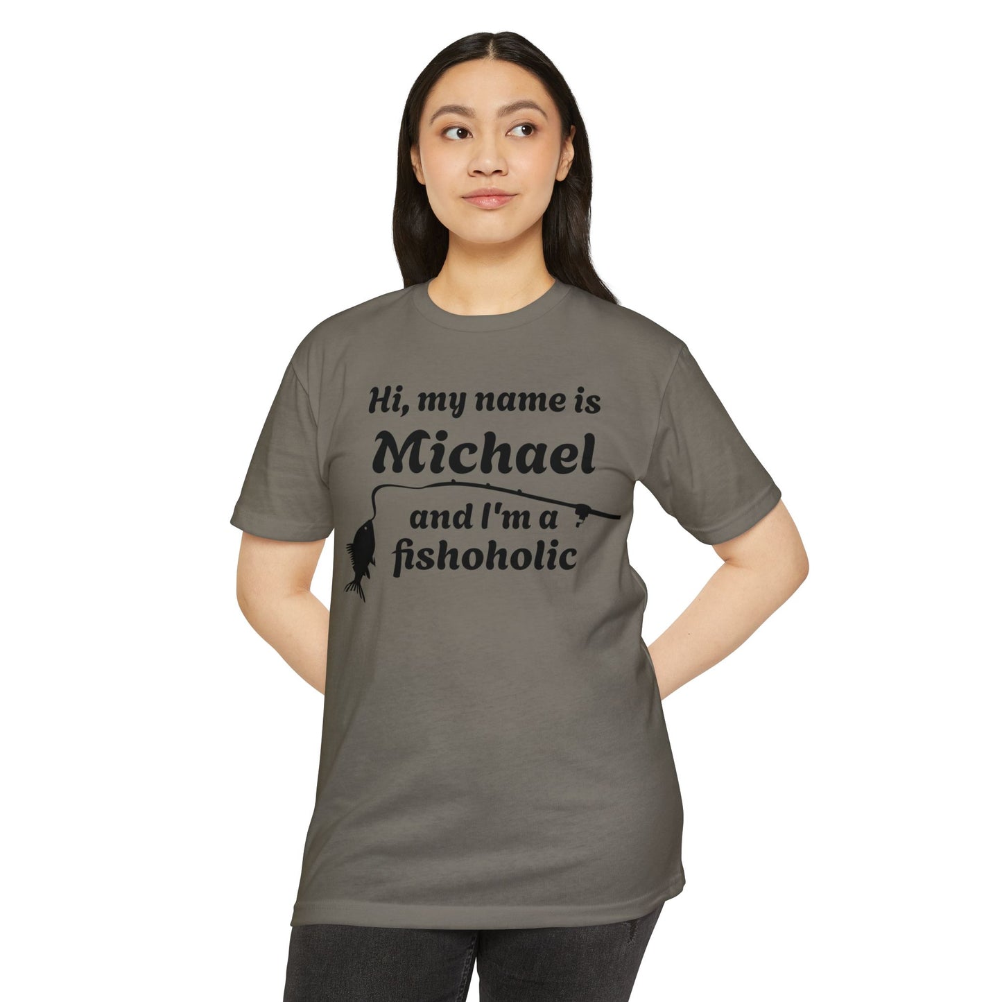Hi, my name is [YOUR NAME] and I’m a fishoholic — Unisex Cotton-Poly Blend T-Shirt (Customizable)