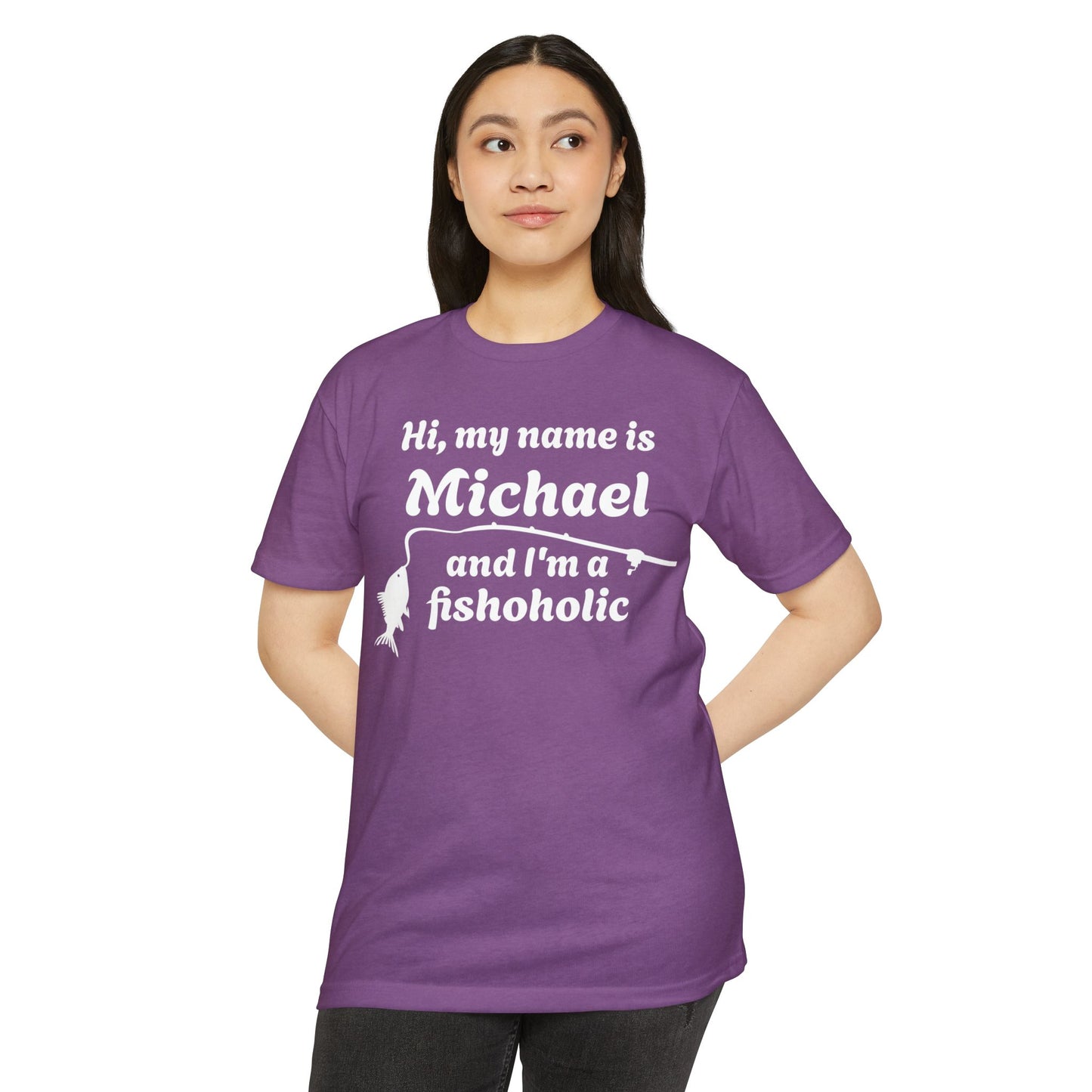 Hi, my name is [YOUR NAME] and I’m a fishoholic — Unisex Cotton-Poly Blend T-Shirt (Customizable)