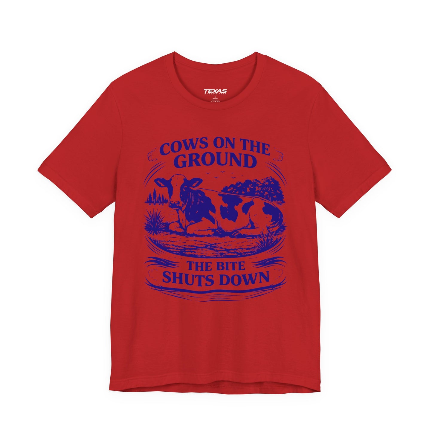 Cows on the ground, the bite shuts down — Unisex Cotton Tee