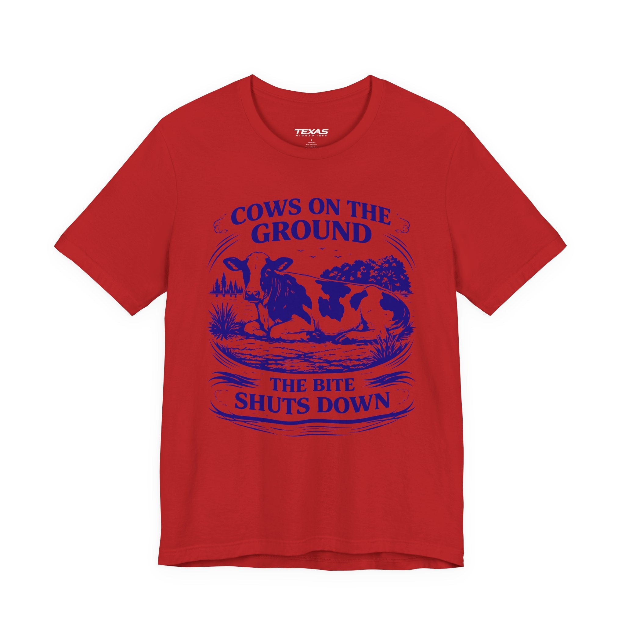 Cows on the ground, the bite shuts down — Unisex Cotton Tee