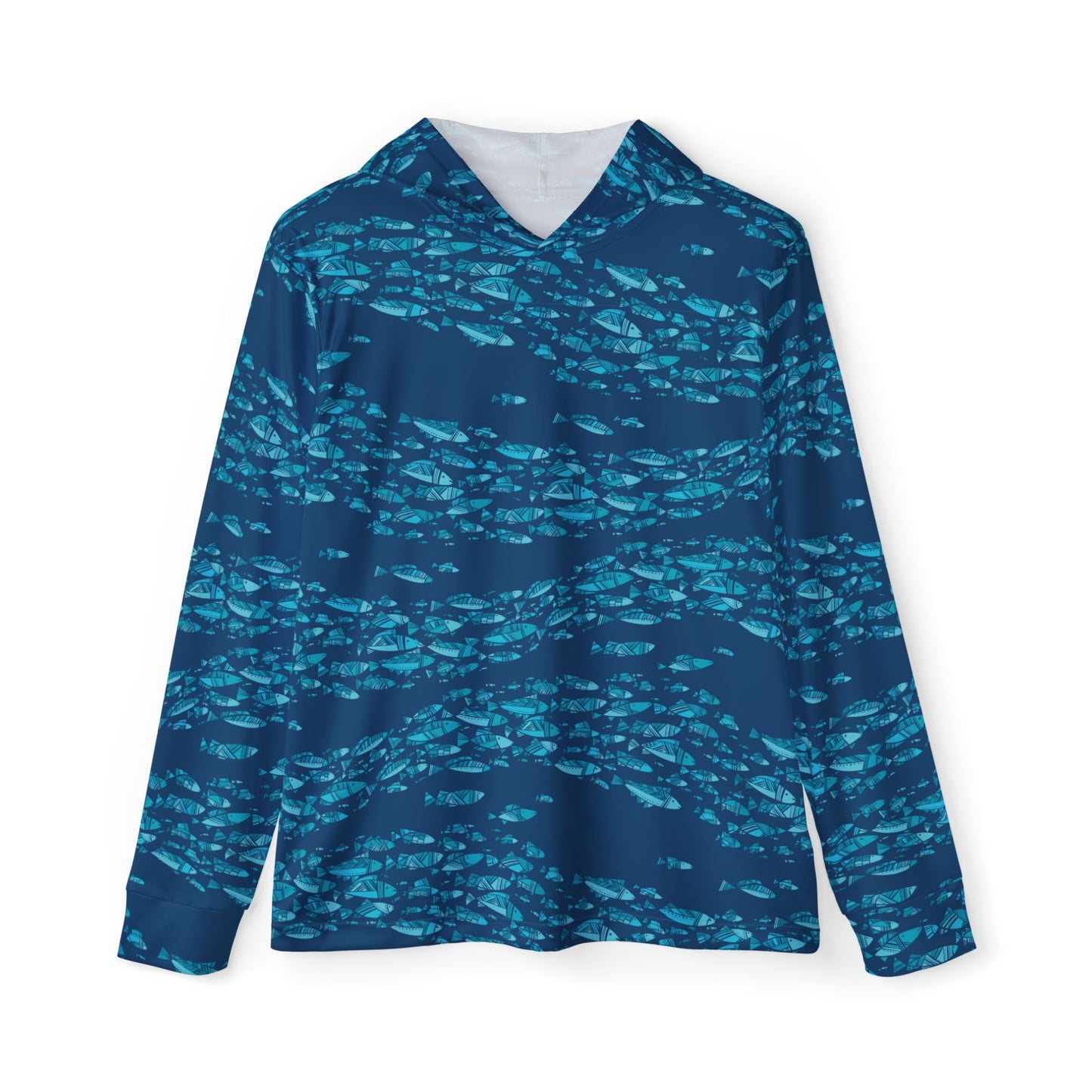 Deep Blue Schooling Fish — Unisex Fishing Pullover Hoodie (SPF 50+)