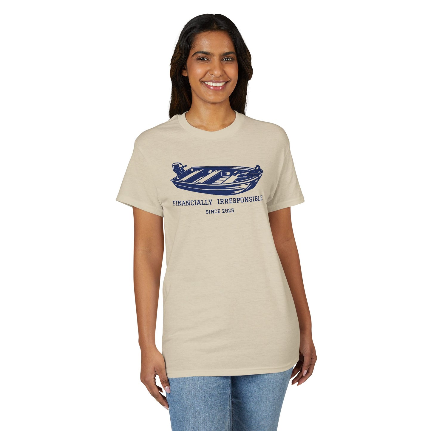 Financially Irresponsible Since XXXX (Jon Boat Edition) — Unisex DryBlend® T-Shirt (Customizable)