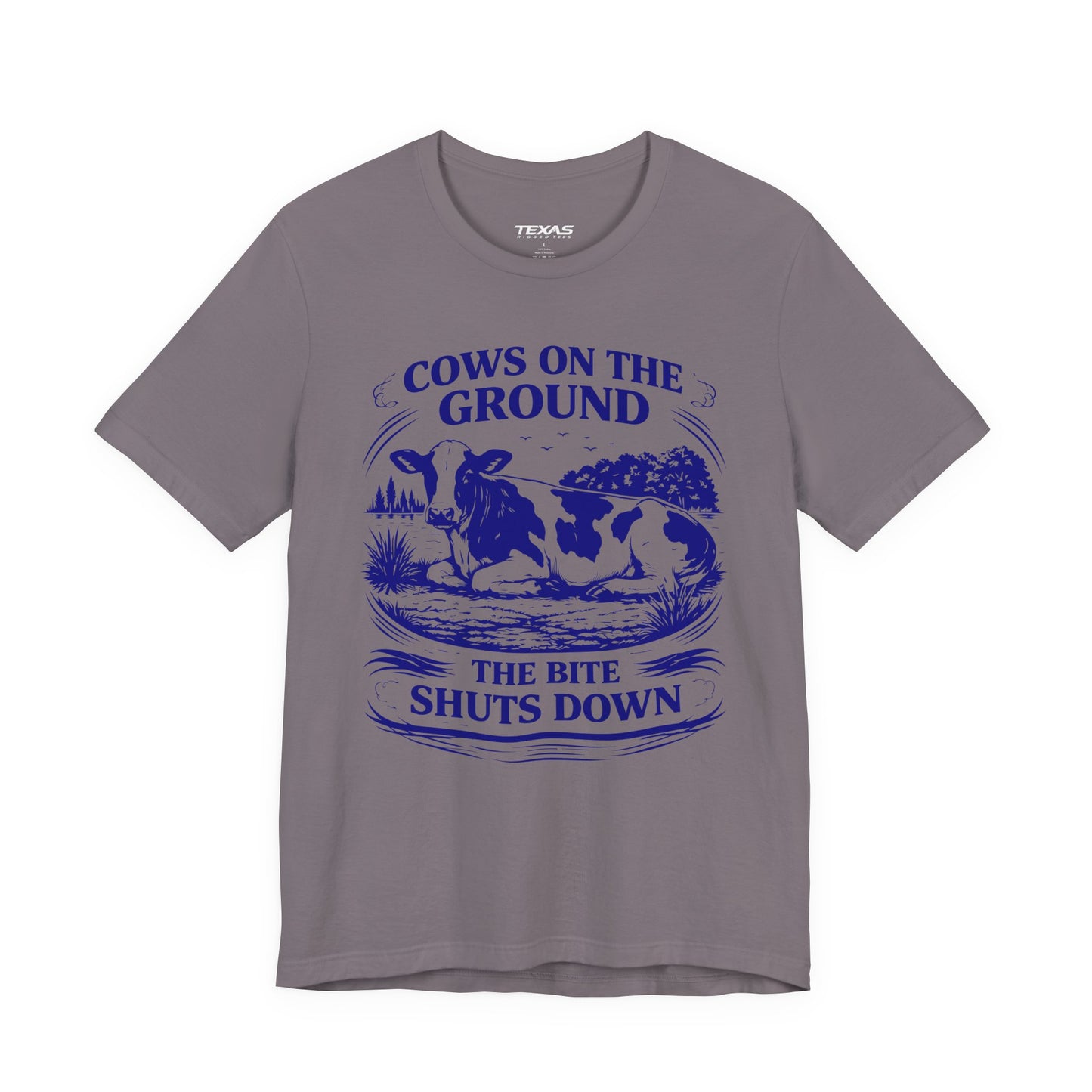 Cows on the ground, the bite shuts down — Unisex Cotton Tee