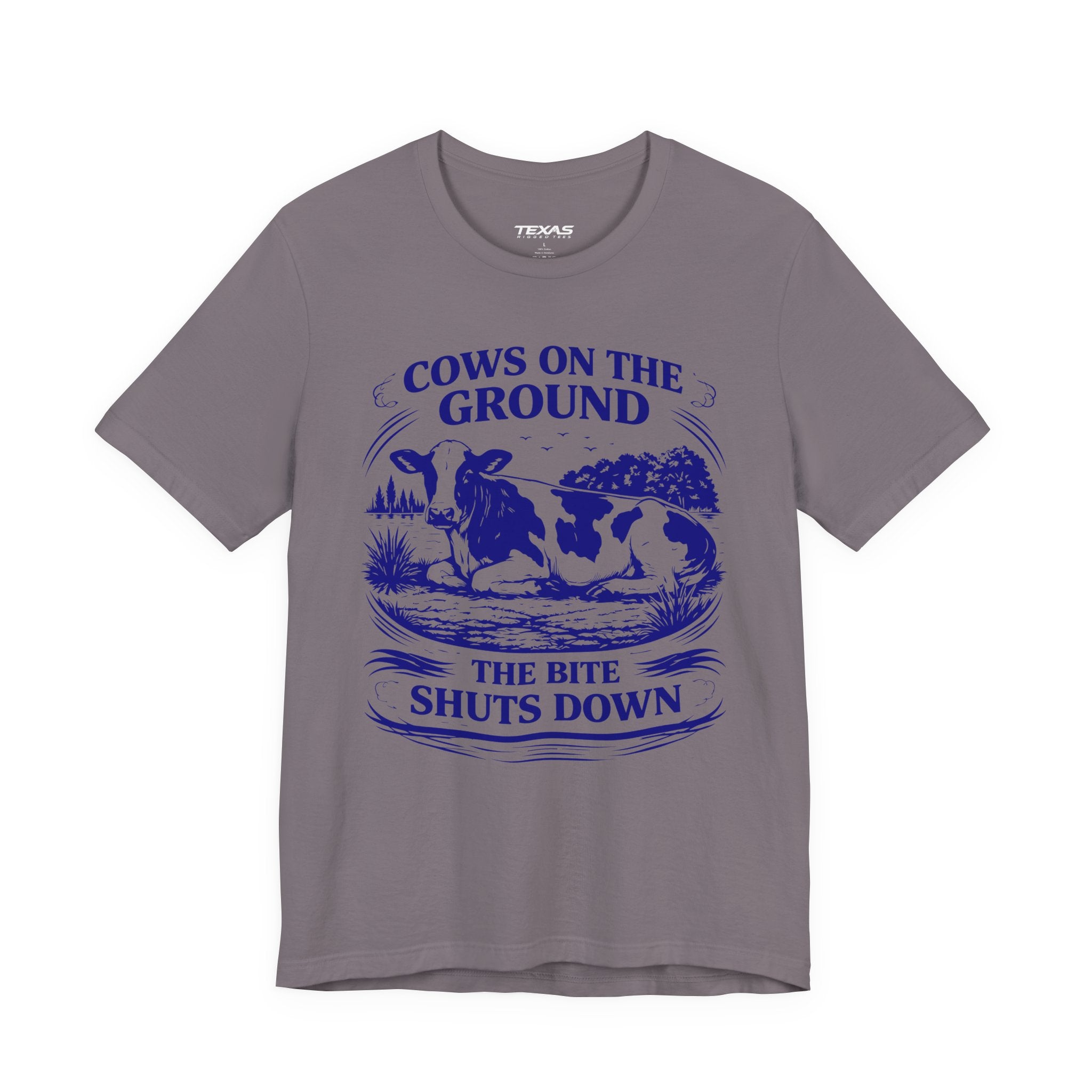Cows on the ground, the bite shuts down — Unisex Cotton Tee