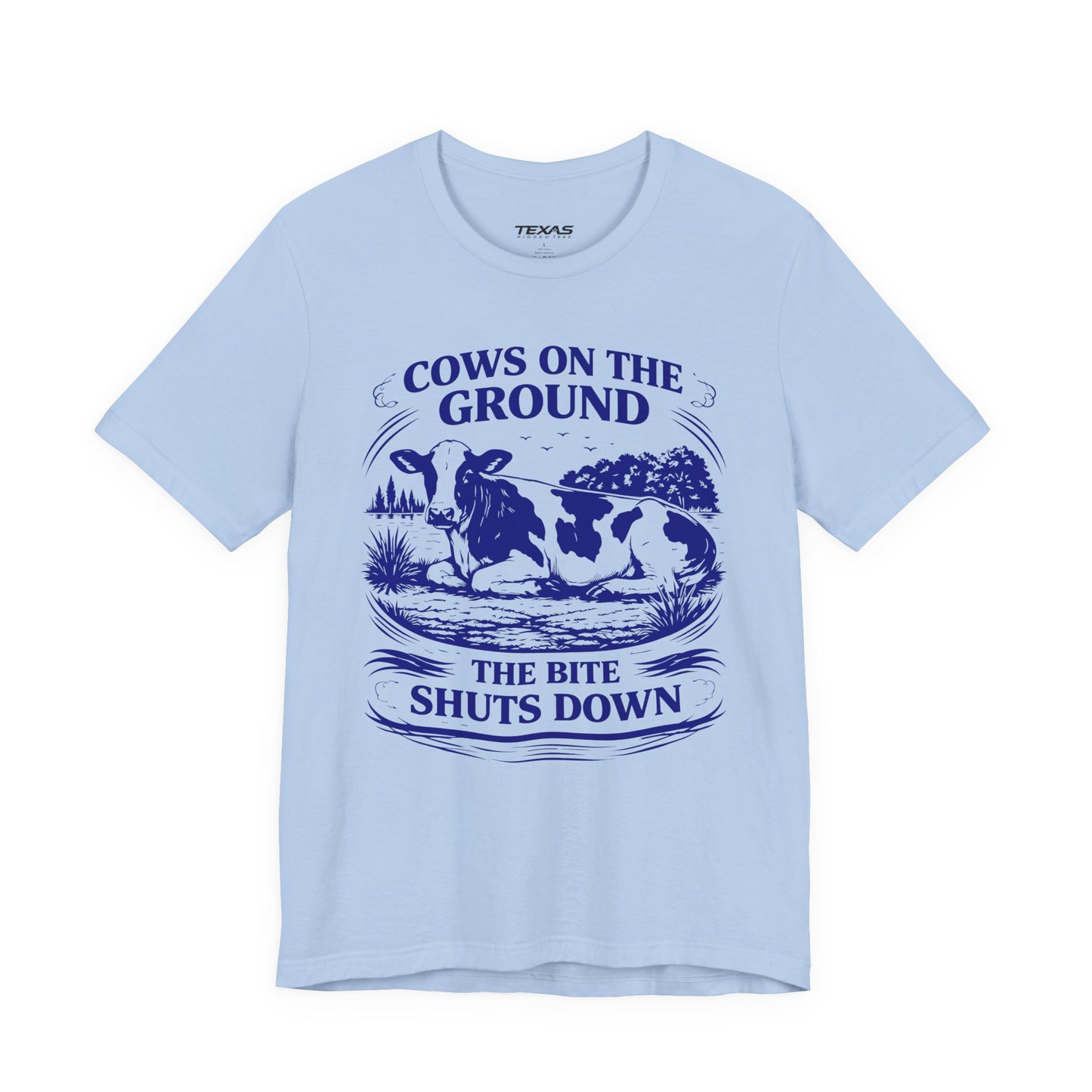 Cows on the ground, the bite shuts down — Unisex Cotton Tee